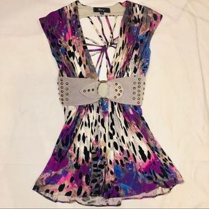 Low Cut Print Flowy Shirt